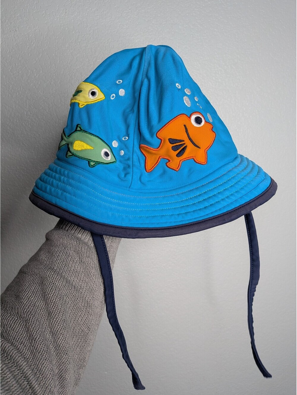 Hanna Andersson Kids Blue Fish Bucket Sun swim beach hat Size S